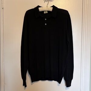 Luigi Borrelli Napoli 100% Merino Wool Knit Polo Sweater Black size medium